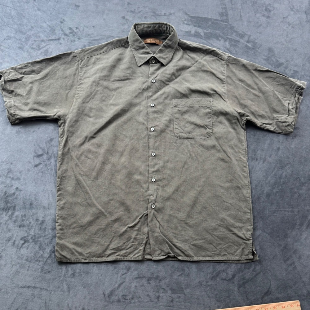Robert Barakett Mens Large Short Sleeve Button Down Shirt Olive Textured Canada